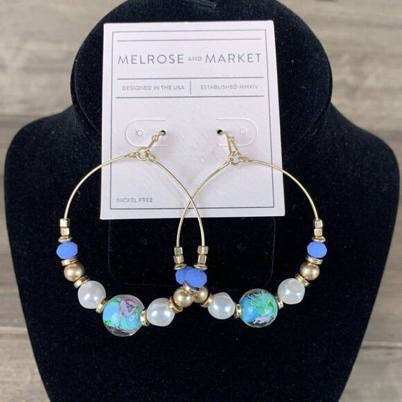 Melrose and Market Faux Pearl Beaded Dangle Earrings Drop Circle Hoop Teardrop - Picture 1 of 7
